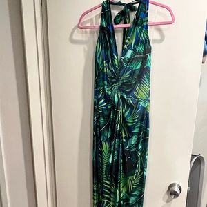 Tropical Blue and Green Halter Dress